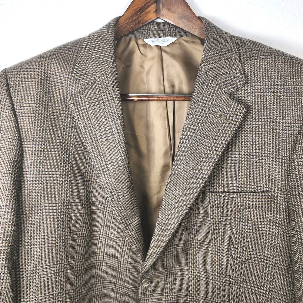 Joseph & Feiss Lambswool Sport Coat Blazer Mens 46R Brown Glen Plaid Casual Work